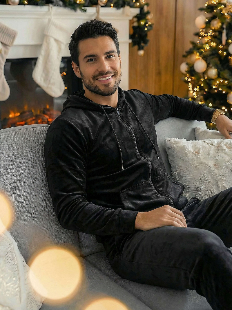 Muška trenirka od velura crna OZONEE JS/8C1169/3Z