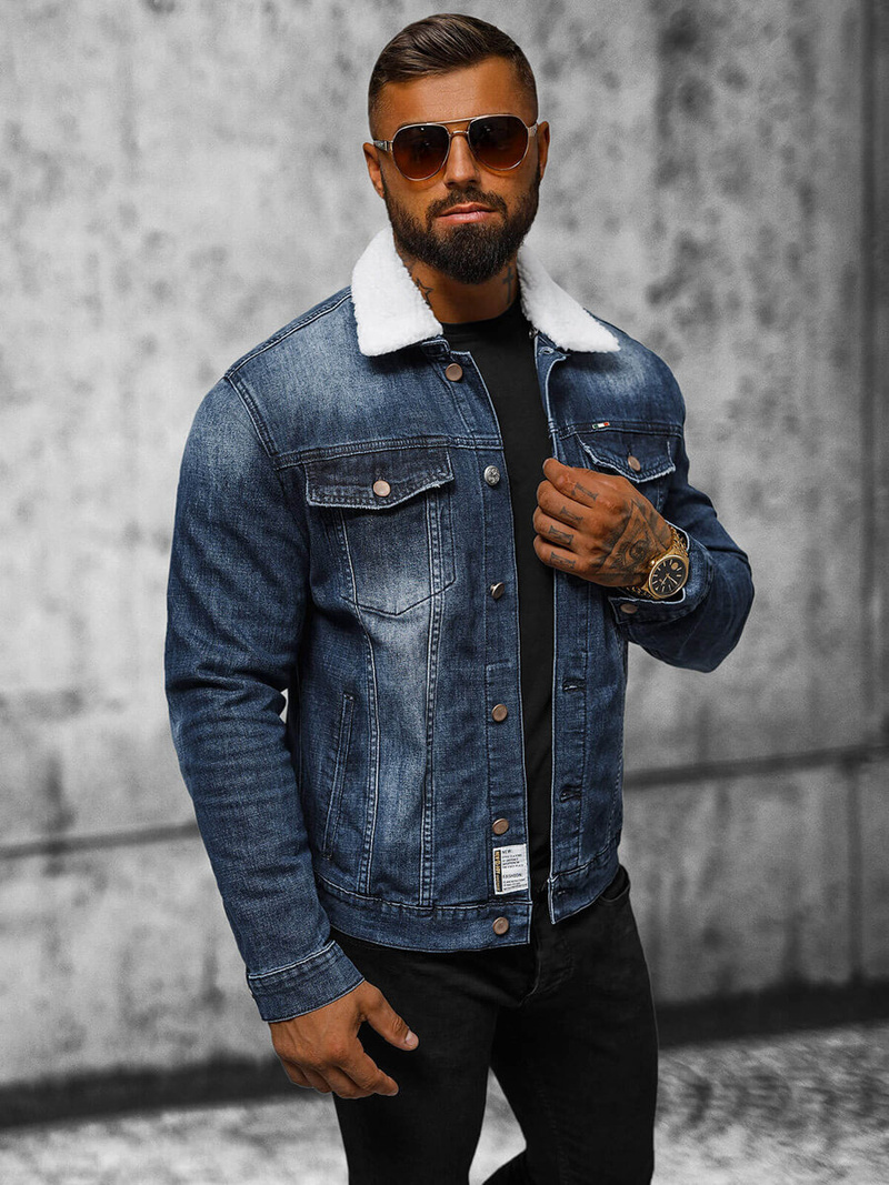 Muška traper jakna šerpa tamnoplava OZONEE NB/MJ516BSZ