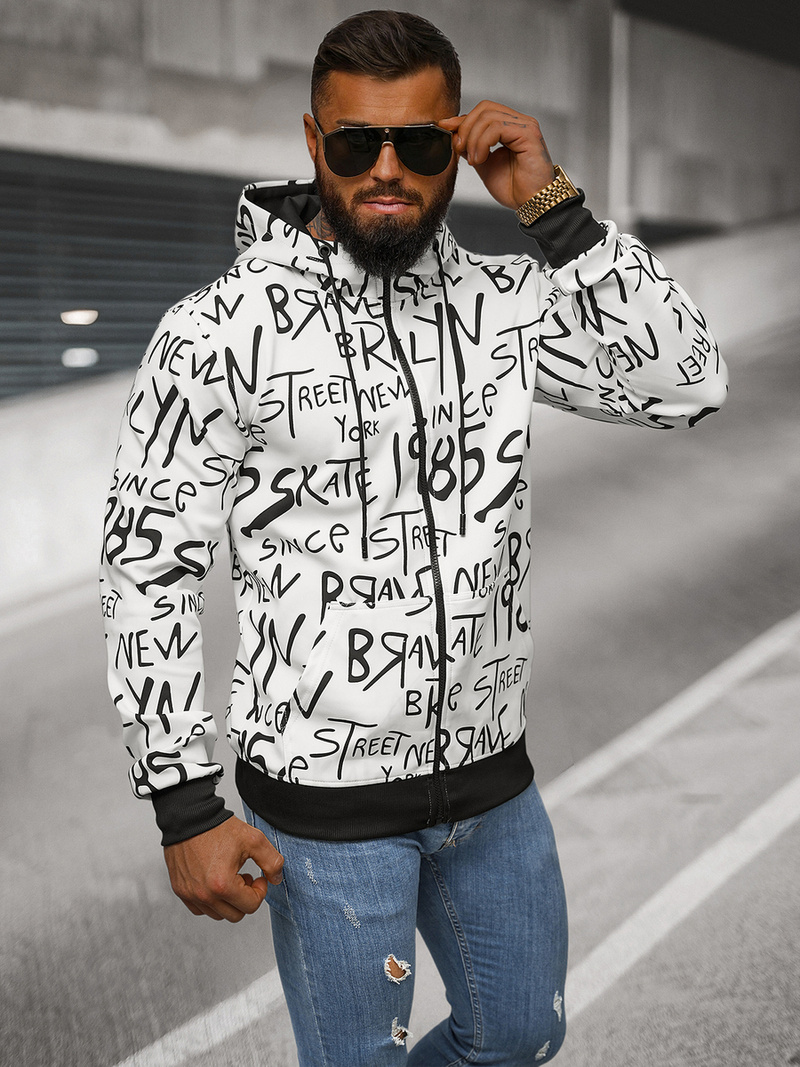 Muška dukserica s kapuljačom bijela OZONEE JS/8B1175/1