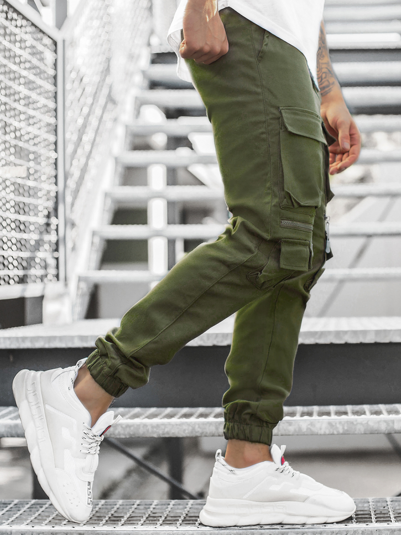 Muške chino jogger hlače Kaki OZONEE MACH/5011