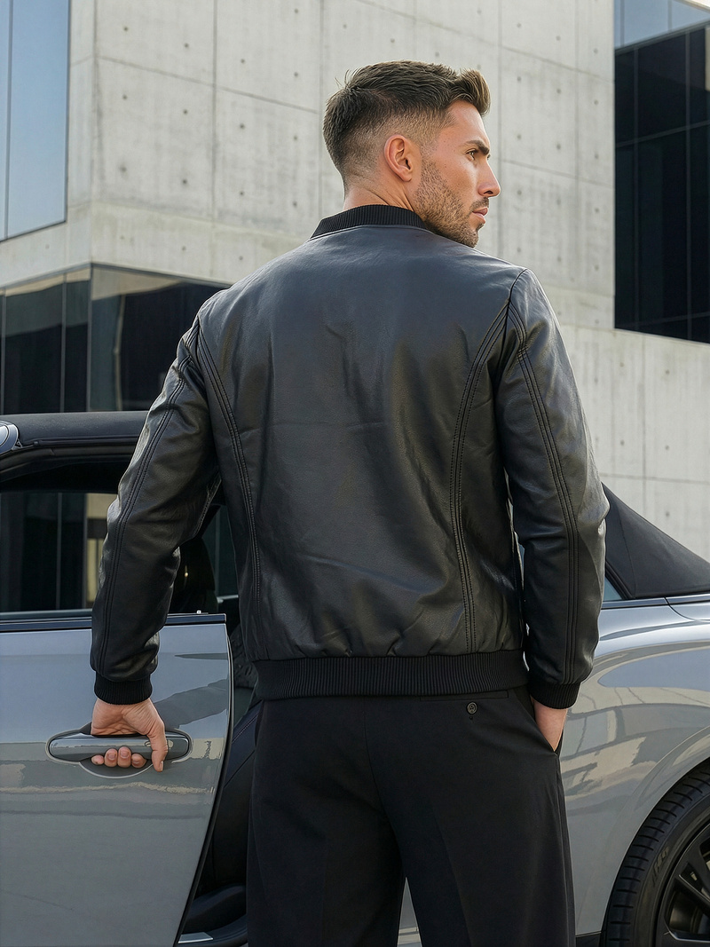 Muška kožna jakna crna OZONEE JS/11Z8015Z