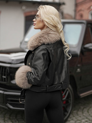 Ženska kožna jakna crno-bež OZONEE JS/61M8512/392BZ