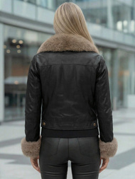 Ženska kožna jakna crno-bež OZONEE JS/61M8513/392B