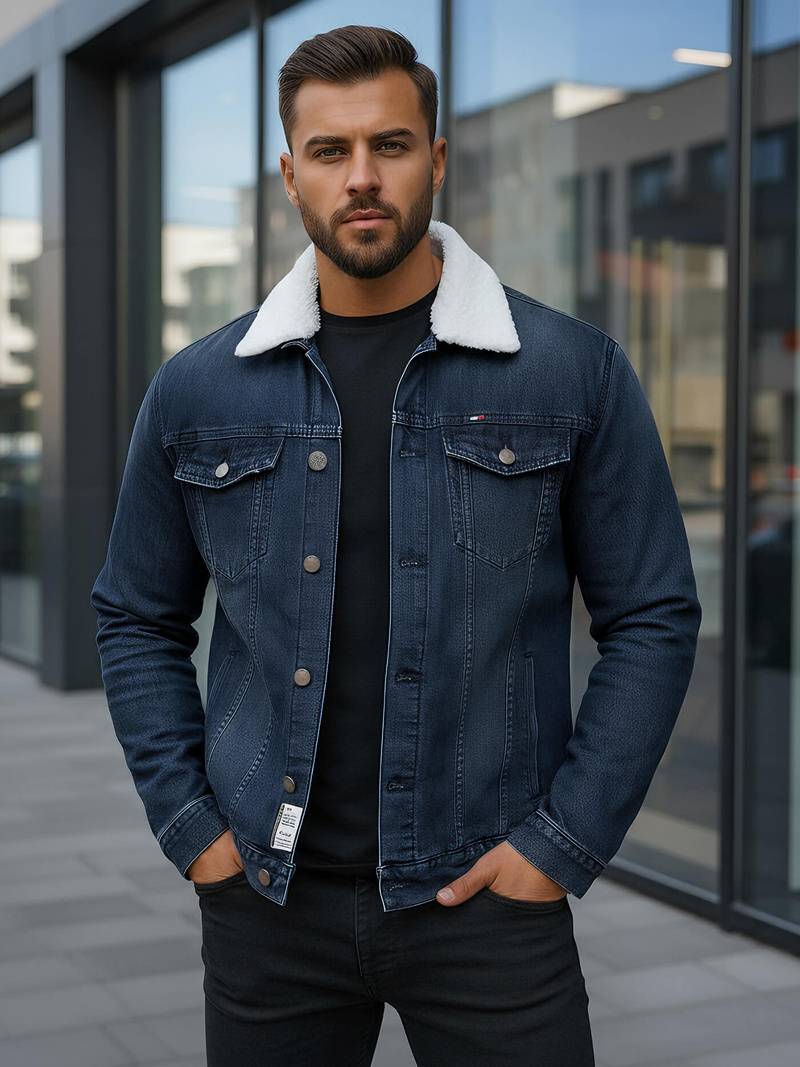 Muška traper jakna šerpa modra OZONEE NB/MJ517BSZ