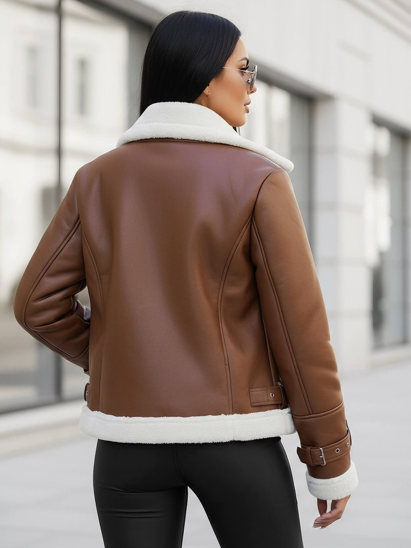 Ženska Kožna Jakna Smeđa OZONEE JS/11Z8177Z