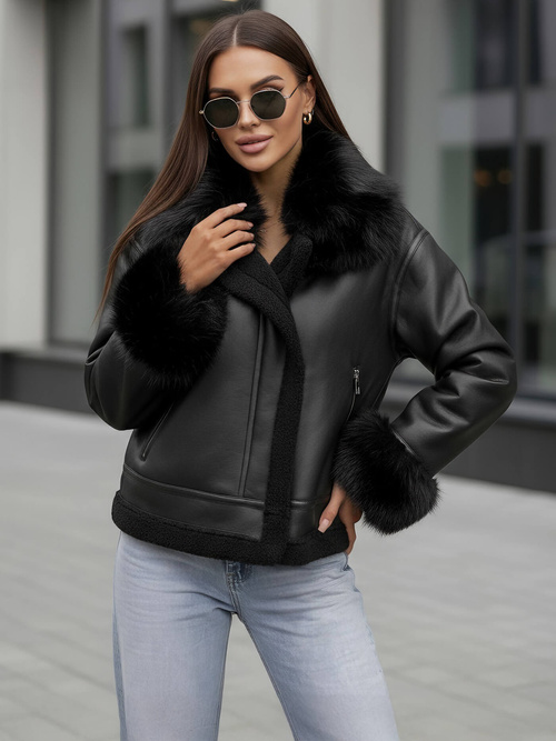 Ženska Kožna Jakna Crna OZONEE JS/61M8505/392Z