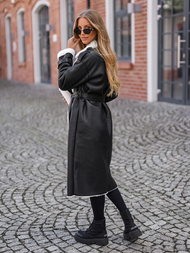 Ženski kožni kaput crni OZONEE JS/11Z8253