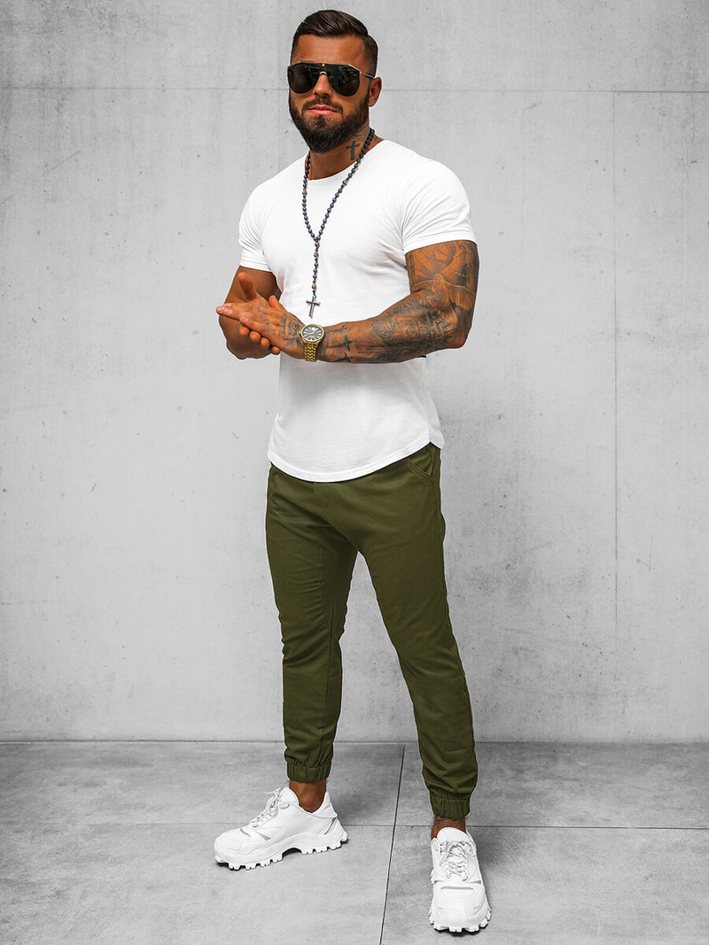 Muške chino jogger hlače kaki OZONEE O/399