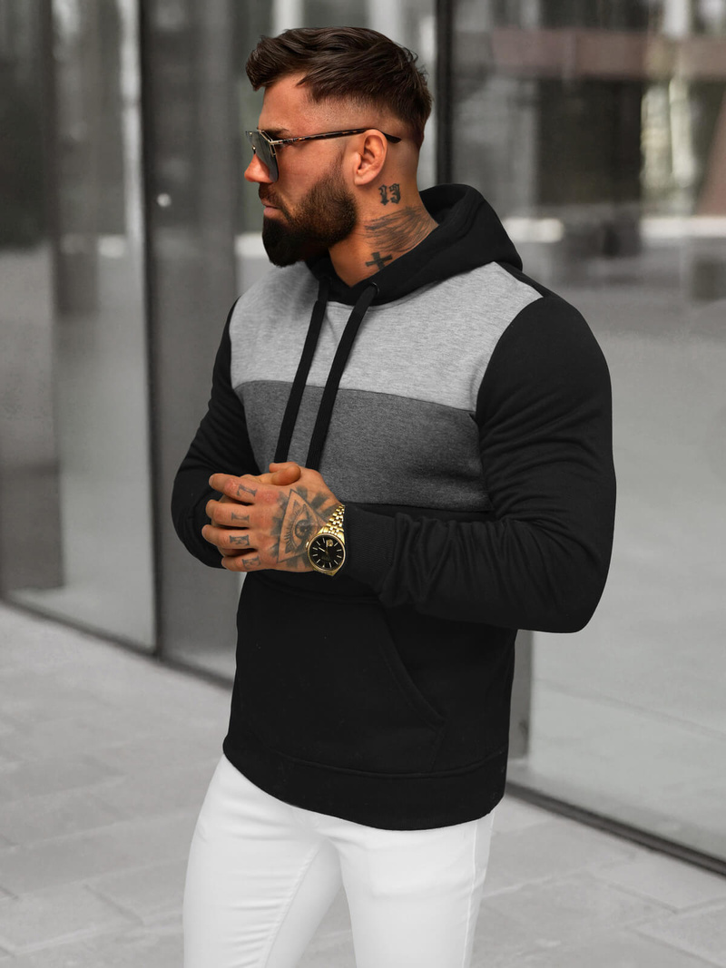 Muška dukserica s kapuljačom crna OZONEE JS/8B1312/3