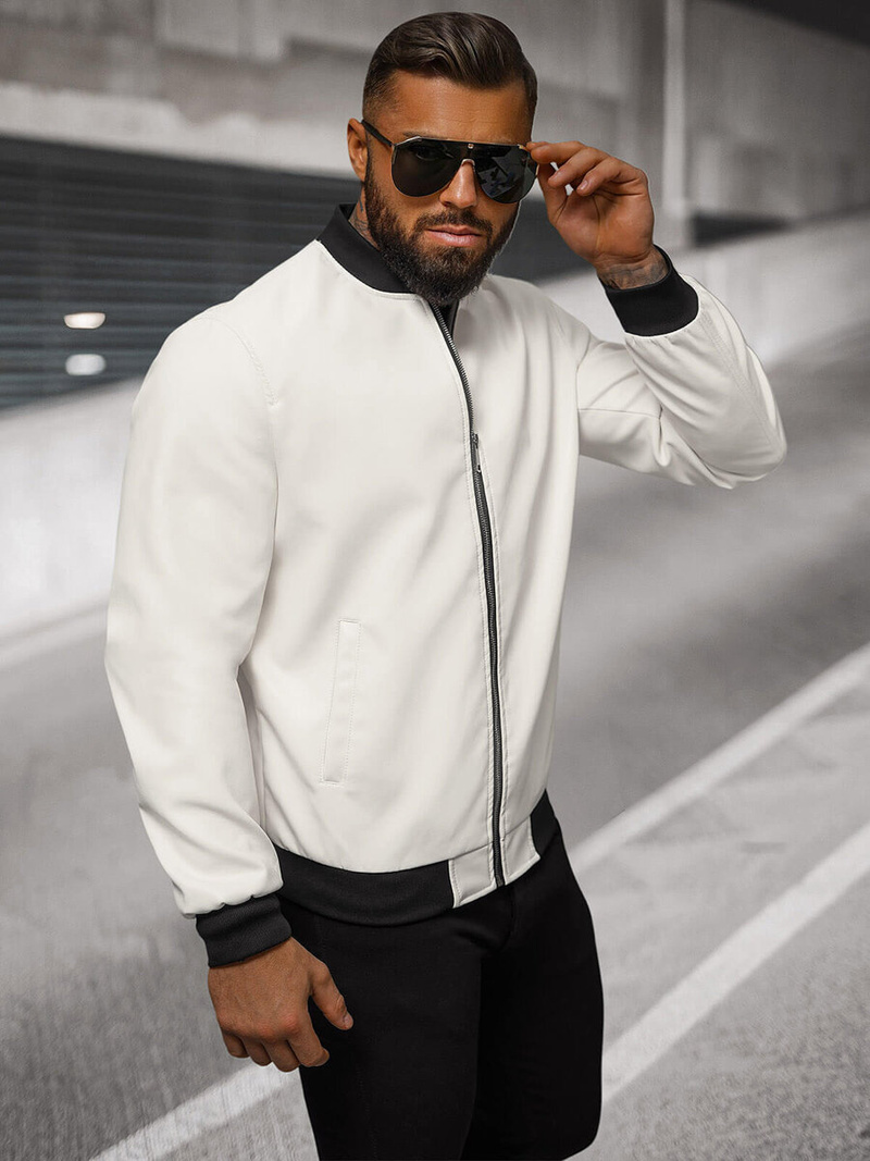 Muška kožna jakna bijela OZONEE O/88120