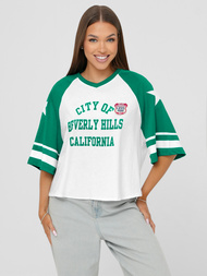 Ženska majica bijelo-zelena OZONEE JS/R62493