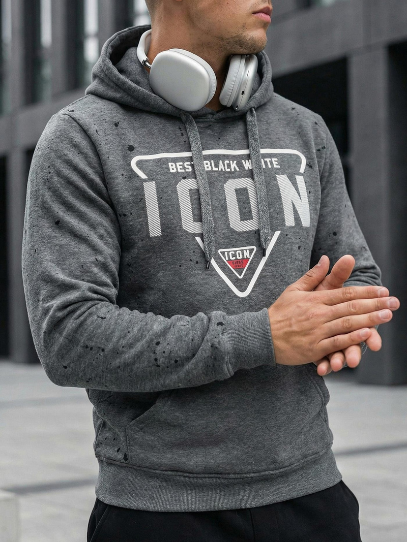 Muška dukserica s kapuljačom grafitna OZONEE JS/8B1737/5