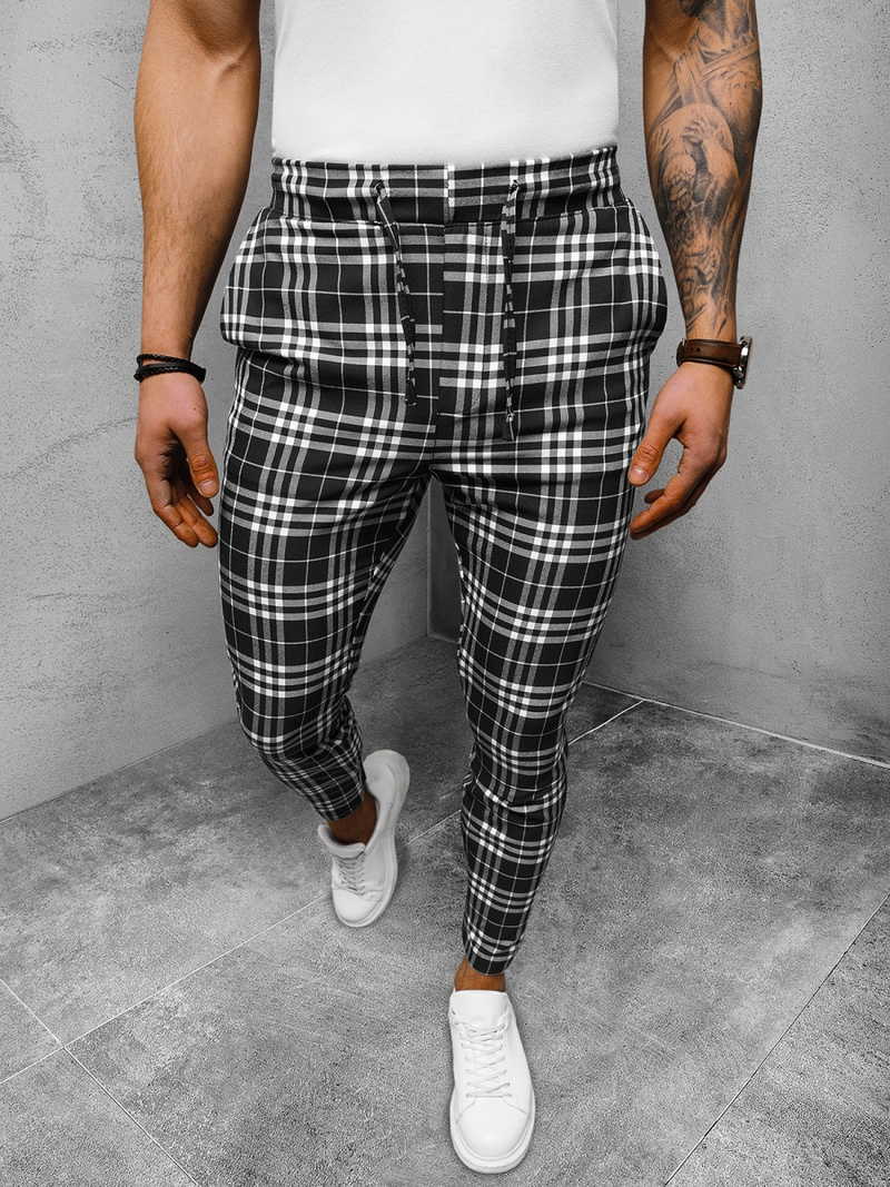 Muške Chino Hlače Crno-Bijele OZONEE DJ/2297/22