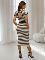 Ženski komplet crno/bež - top i suknja OZONEE O/JK262