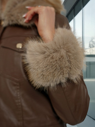 Ženska Kožna Jakna Čokolada OZONEE JS/61M8513/158