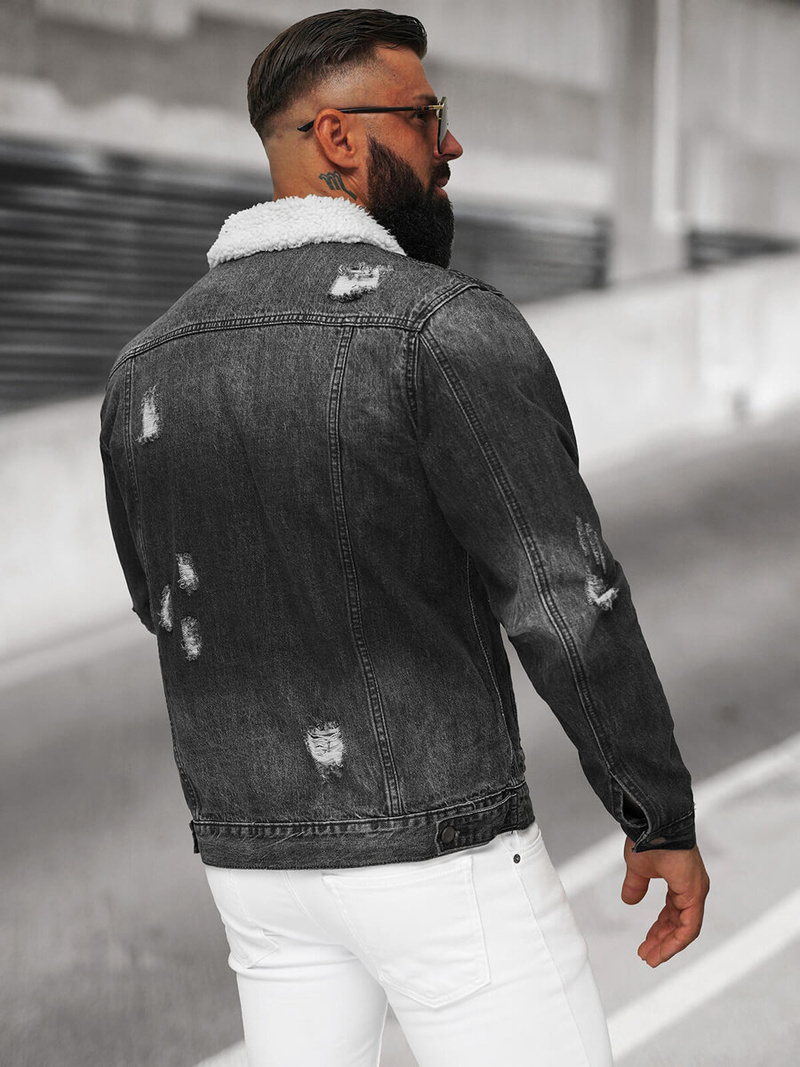 Muška traper jakna šerpa crna OZONEE NB/MJ502NZ