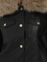 Ženska kožna jakna crno-bež OZONEE JS/61M8513/392B