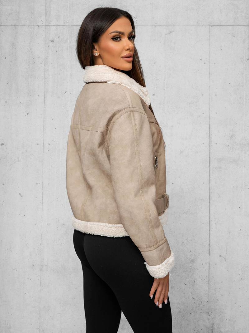 Ženska Kožna Jakna Bež OZONEE O/81331Z