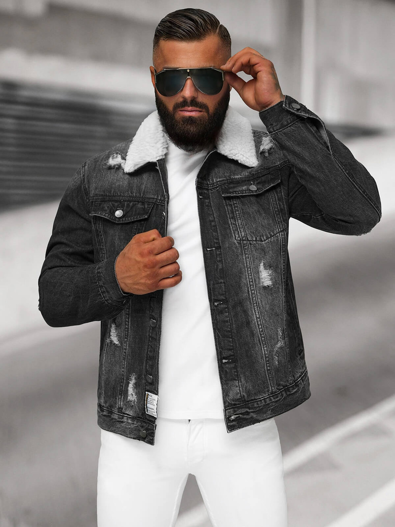 Muška traper jakna šerpa crna OZONEE NB/MJ502NZ