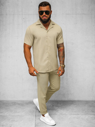 Muška košulja kratkih rukava bež OZONEE O/Y971T