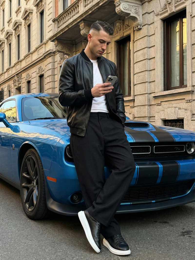 Muška kožna jakna crna OZONEE JS/11Z8105Z