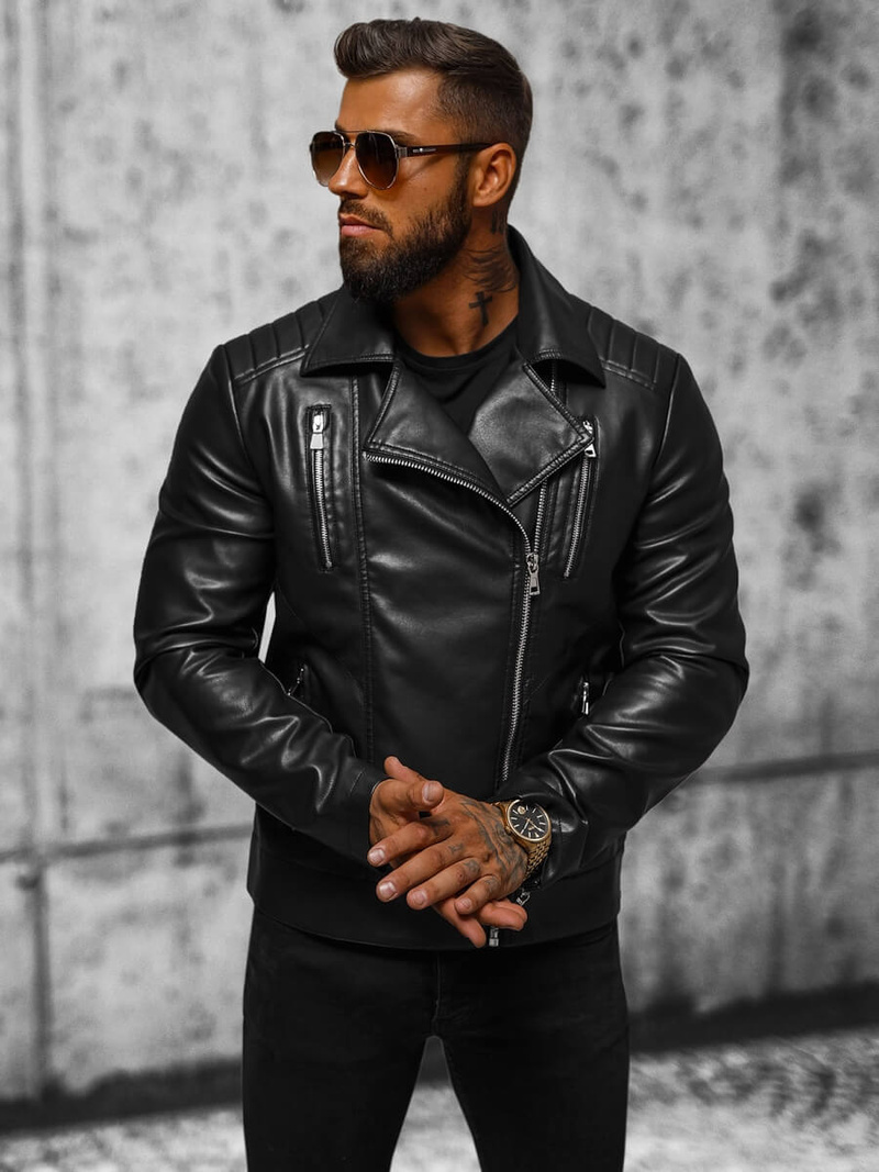 Muška kožna jakna crna OZONEE JS/11Z8056