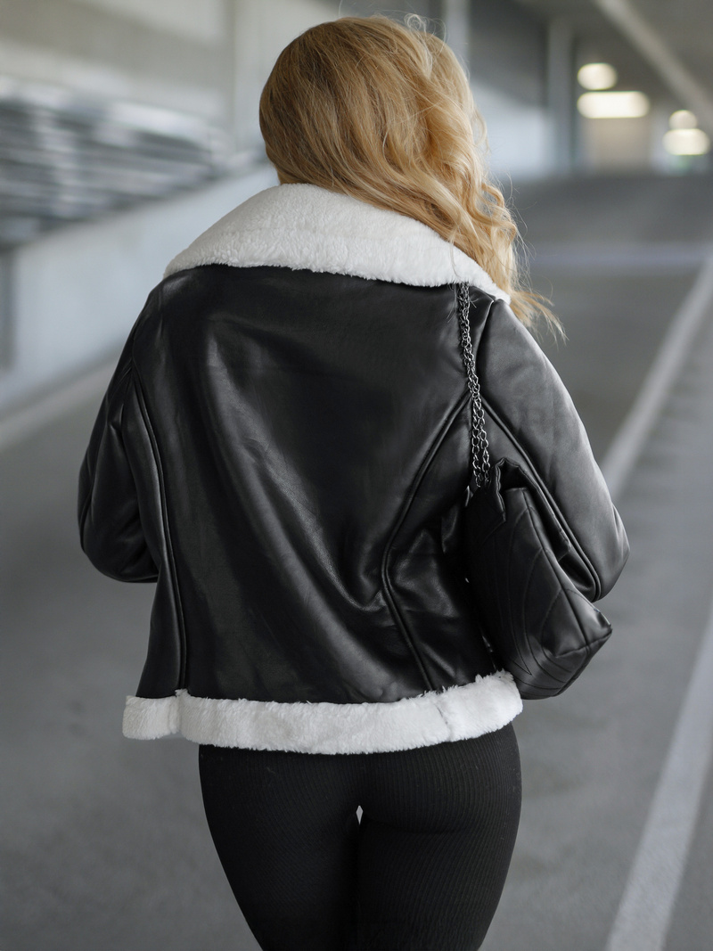 Ženska Kožna Jakna Crno-Bijela OZONEE JS/11Z8177Z