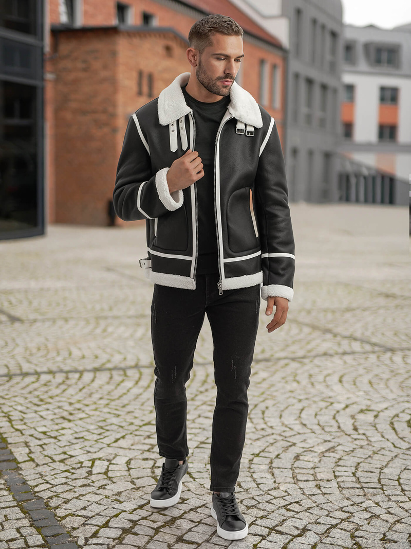 Muška kožna jakna crna OZONEE JS/11Z8270