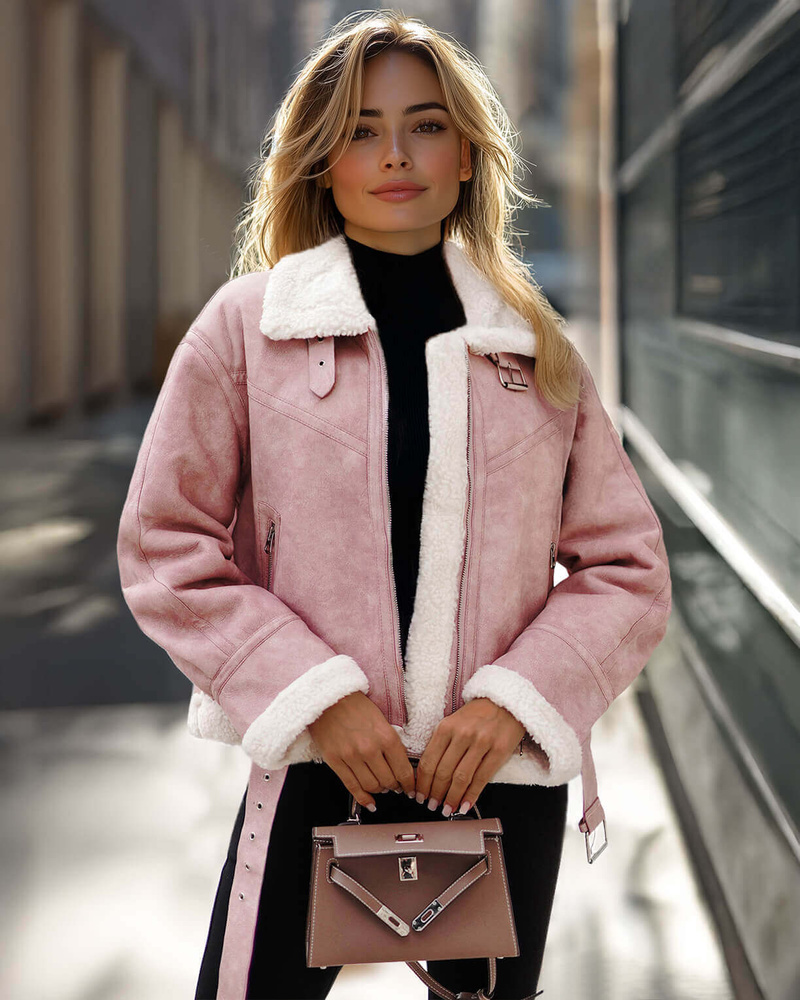 Ženska Kožna Jakna Puder Ružičasta OZONEE O/81331Z