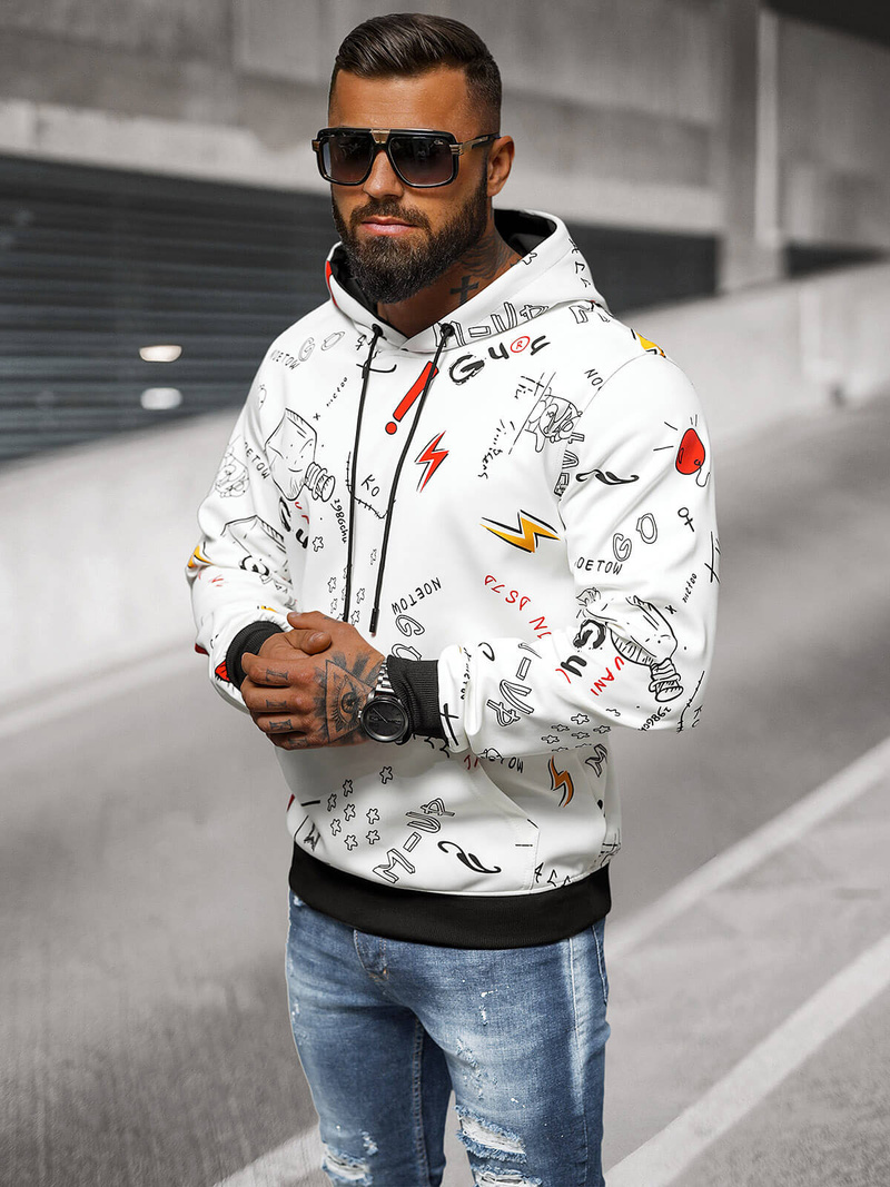 Muška dukserica s kapuljačom bijela OZONEE JS/8B1223/1