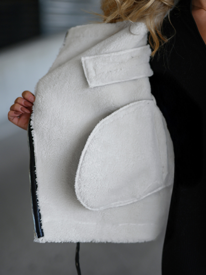 Ženska Kožna Jakna Crno-Bijela OZONEE JS/11Z8177Z