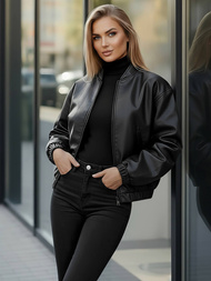 Ženska Kožna Jakna Crna OZONEE JS/11Z8281
