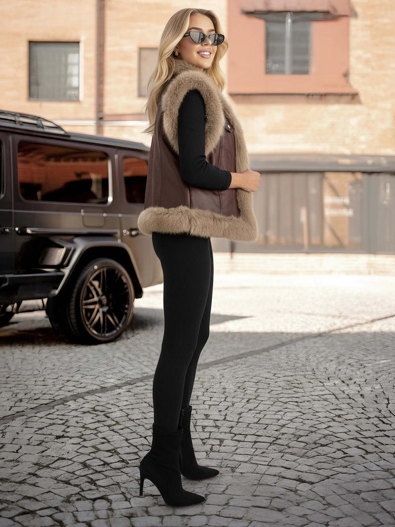 Ženski kožna prsluk Čokolada OZONEE JS/61M8516/158