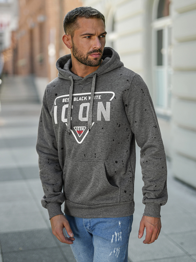 Muška dukserica s kapuljačom grafitna OZONEE JS/8B1737/5