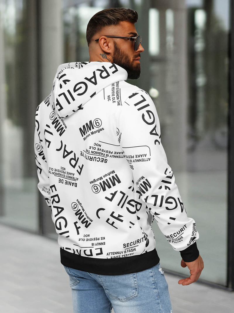 Muška dukserica s kapuljačom bijela OZONEE JS/8B1255/1