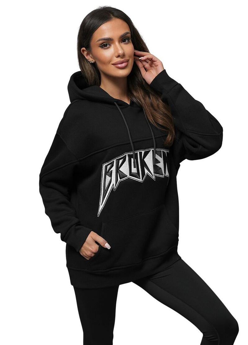 Dukserica s kapuljačom crna OZONEE O/SWE23019Z