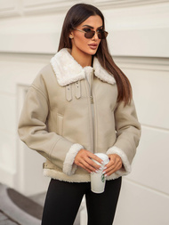 Ženska Kožna Jakna Bež OZONEE JS/11Z8178