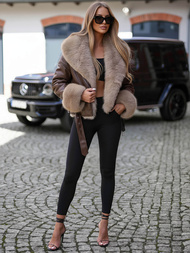 Ženska Kožna Jakna Čokolada OZONEE JS/61M8510/158