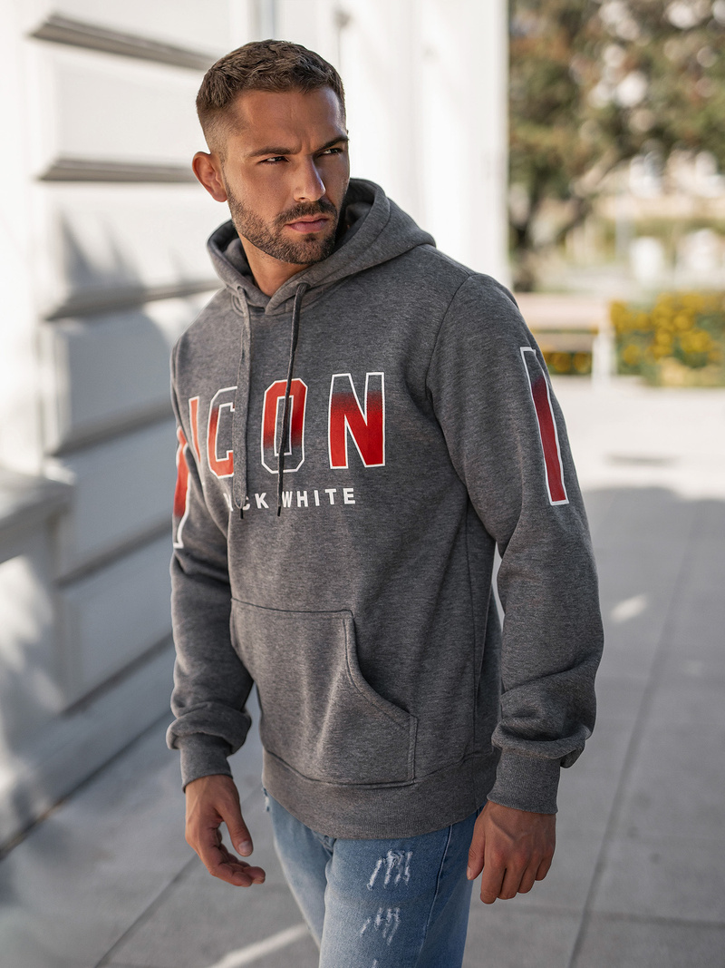 Muška dukserica s kapuljačom grafitna OZONEE JS/8B1739/5