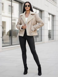 Ženska Kožna Jakna Bež OZONEE JS/11Z8177Z