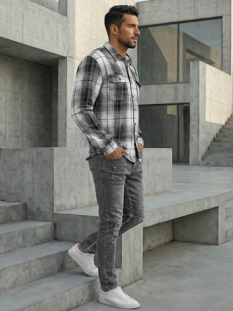 Muška košulja crno-bijela OZONEE NB/MC728N/4Z