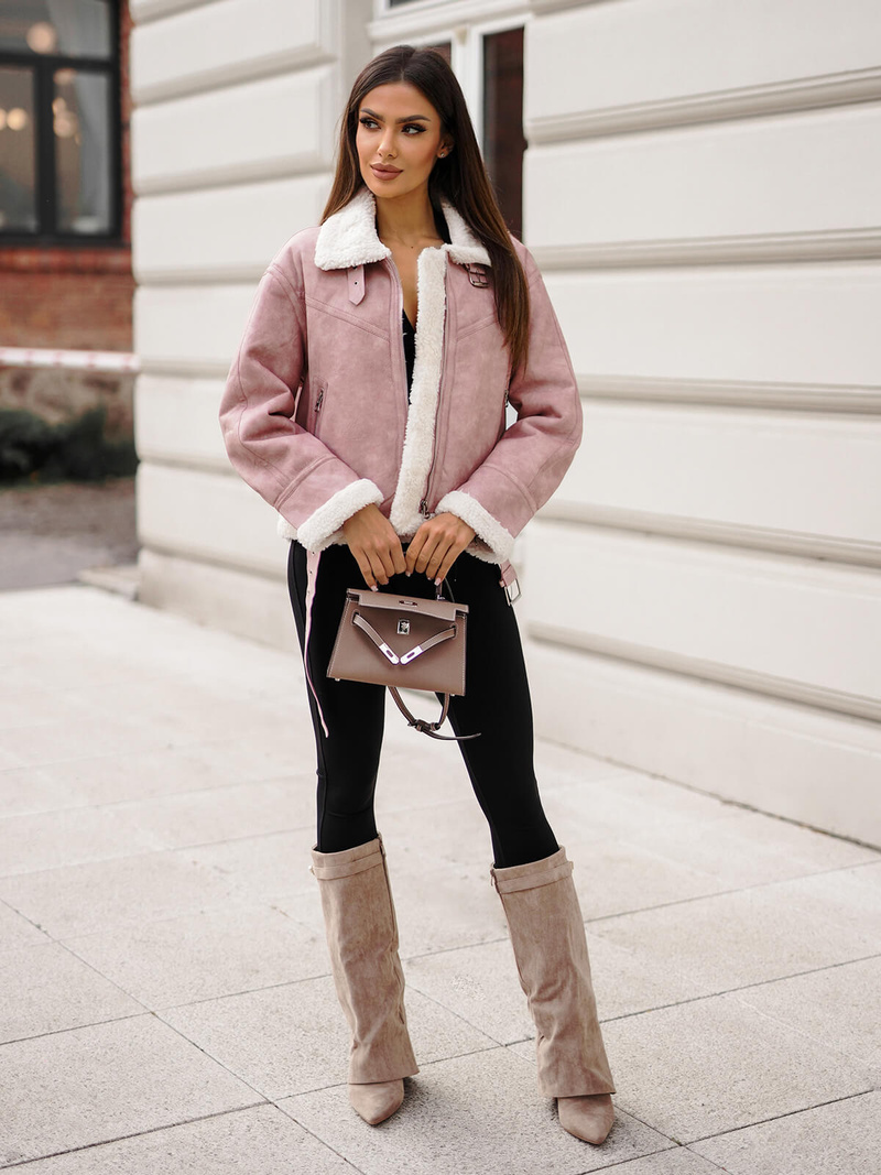 Ženska Kožna Jakna Puder Ružičasta OZONEE O/81331