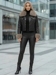 Ženska kožna jakna crno-bež OZONEE JS/61M8513/392B