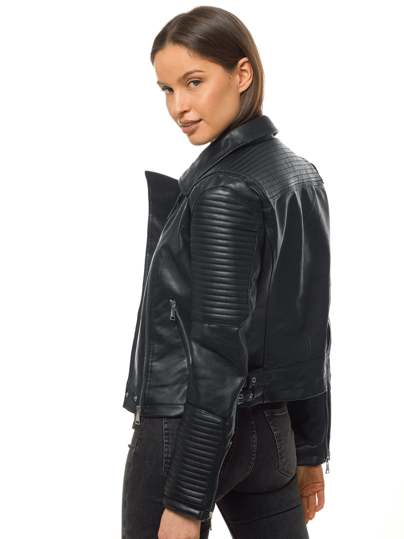 Ženska kožna jakna Crna OZONEE YD/BF5935303