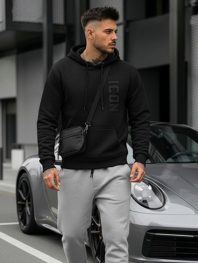 Muška dukserica s kapuljačom crna OZONEE JS/8B1973/3