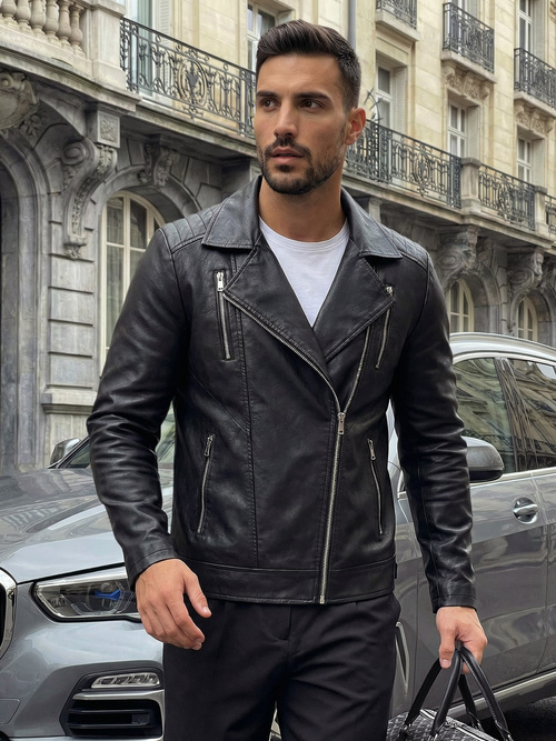 Muška kožna jakna crna OZONEE JS/11Z8067Z