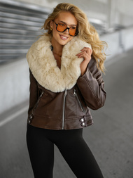 Ženska Kožna Jakna Čokolada OZONEE JS/61M8508/158