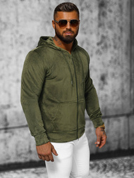 Muška od velura dukserica s kapuljačom kaki OZONEE JS/8B1168/29