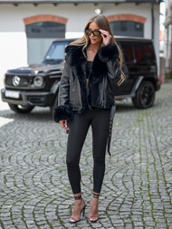 Ženska Kožna Jakna Crna OZONEE JS/61M8507/392A