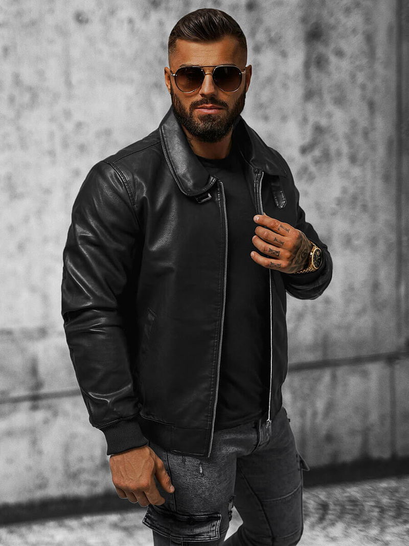 Muška kožna jakna crna OZONEE JB/JP1178Z